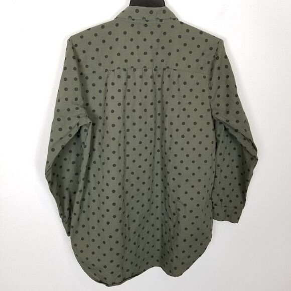 Sundance Women Lively Days Tunic Shirt Sz M Olive Polka Dot Pintuck Popover - Picture 4 of 9